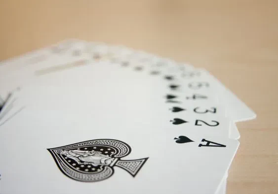 A full deck of cards spread out